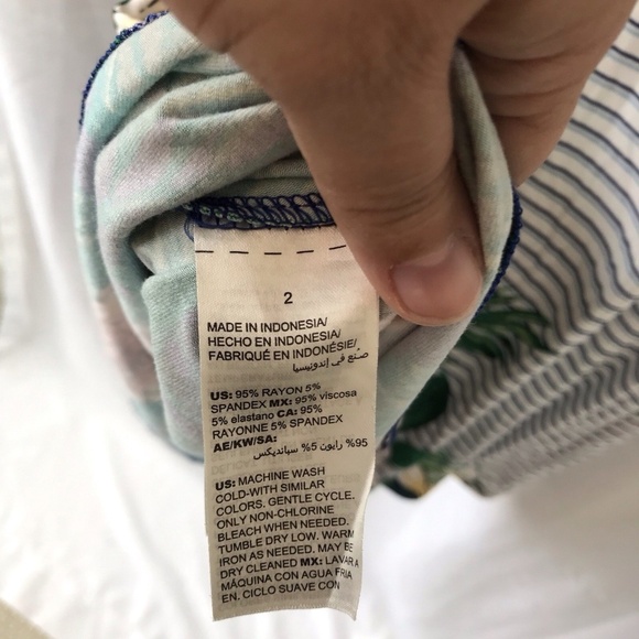 Chico’s Keyhole Striped Paradise Palm Dress Sz L Short Sleeves Stretch Tropical - Picture 12 of 15